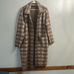 NWOT T TAHARI COFFEE BROWN MULTI-COLOR OPEN FRONT KNIT COATIGAN SIZE LARGE